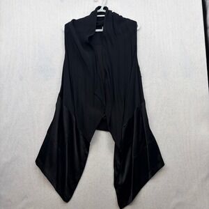 Pure DKNY Womens Black Draped Open Front Vest Asymmetric Satin Mix P/S